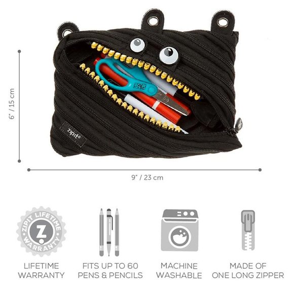 Zipit Grillz 3 Ring Pencil Case Pouch (Black) - Picture 3 of 3